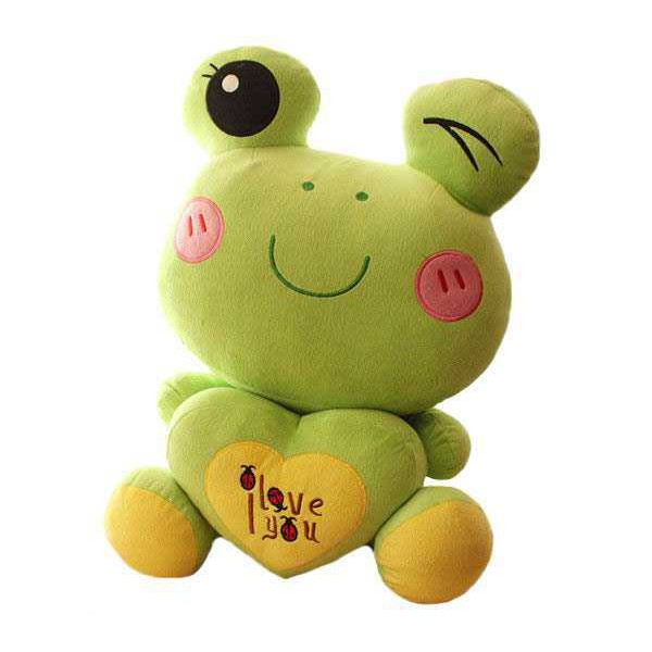 Green 15 Inch Winky Frog holding an I Love You Heart